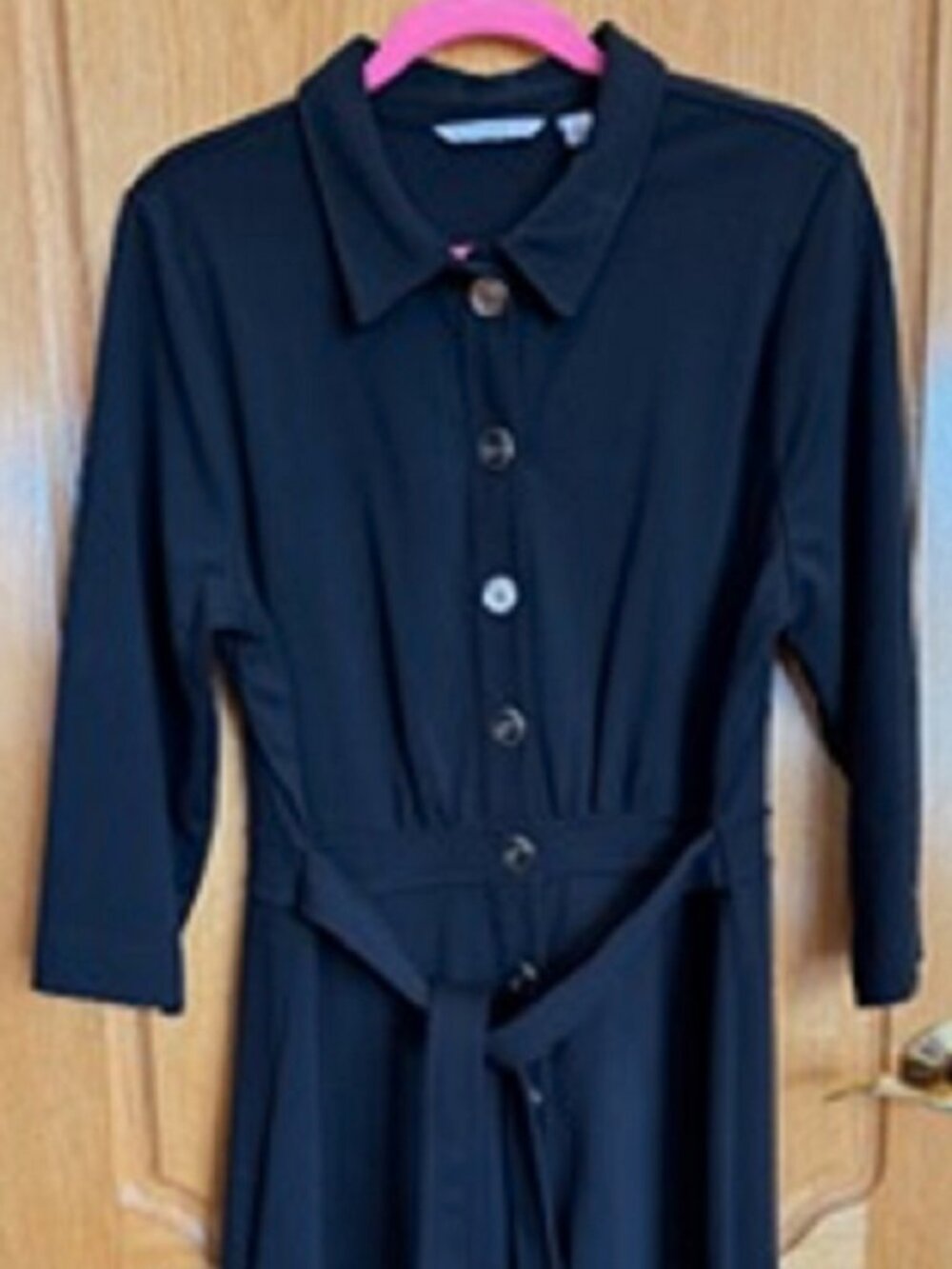 Isaac Mizrahi Live! Black Stretchy Dress Button Front Built-in Belt Sz: L